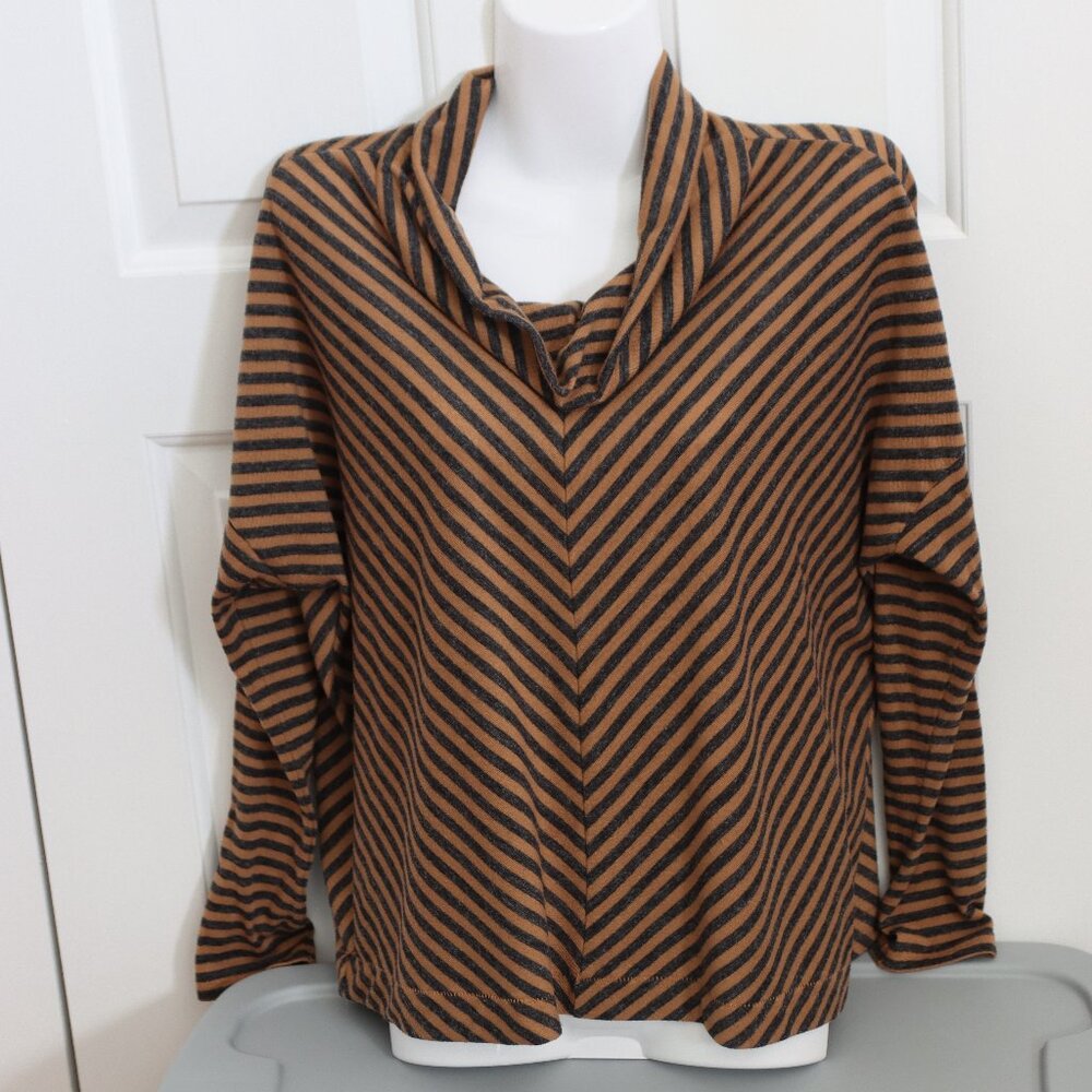 Petite Loft Brown/ Black Striped Cowl Neck Long Sleeved Top size Med Petite